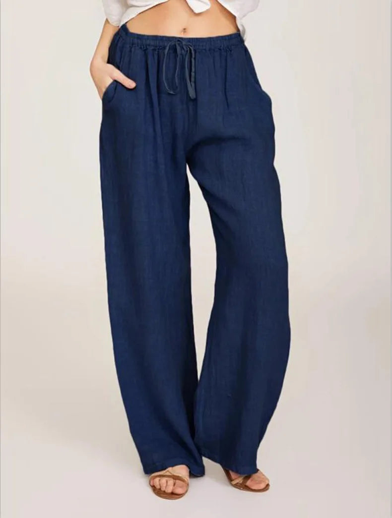 Summer and Autumn New Casual Women's Wear in Europe, America, and Europe Large Loose Cotton Hemp Casual Pants 2025