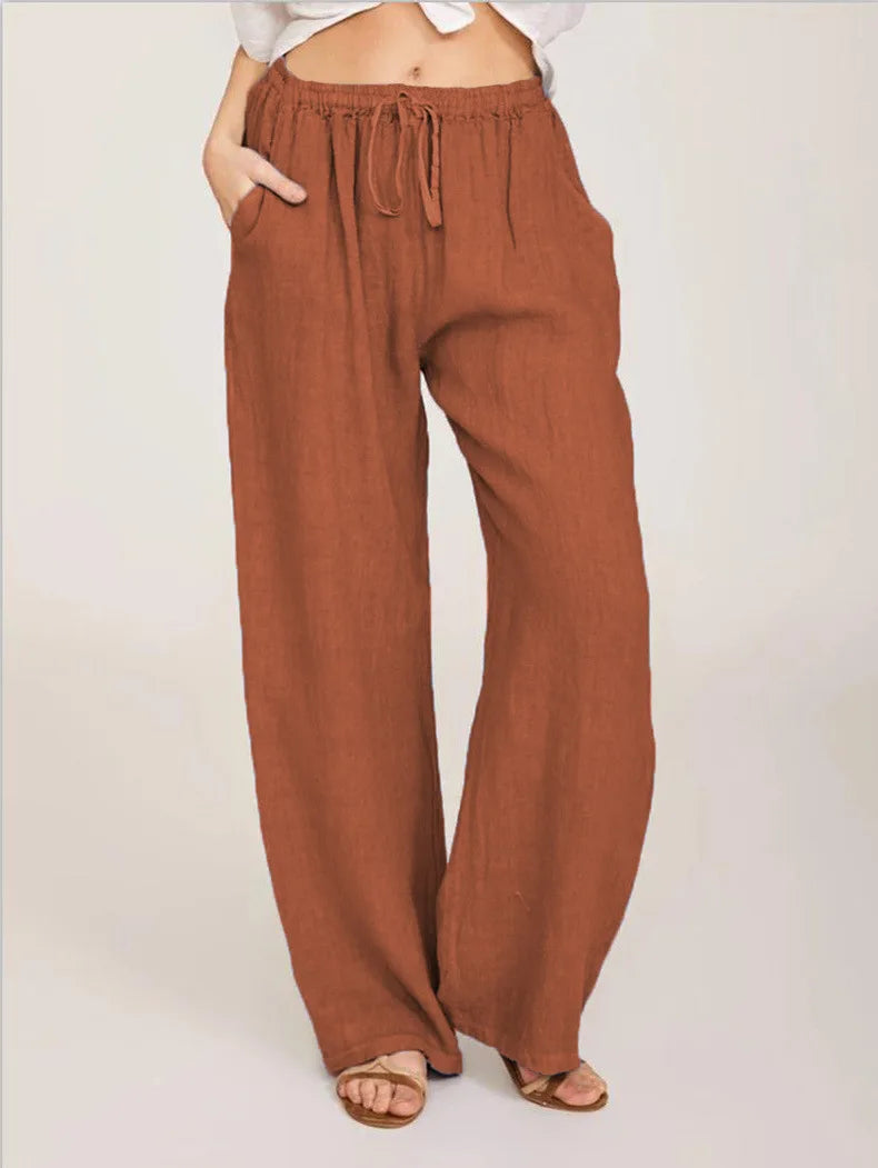 Summer and Autumn New Casual Women's Wear in Europe, America, and Europe Large Loose Cotton Hemp Casual Pants 2025