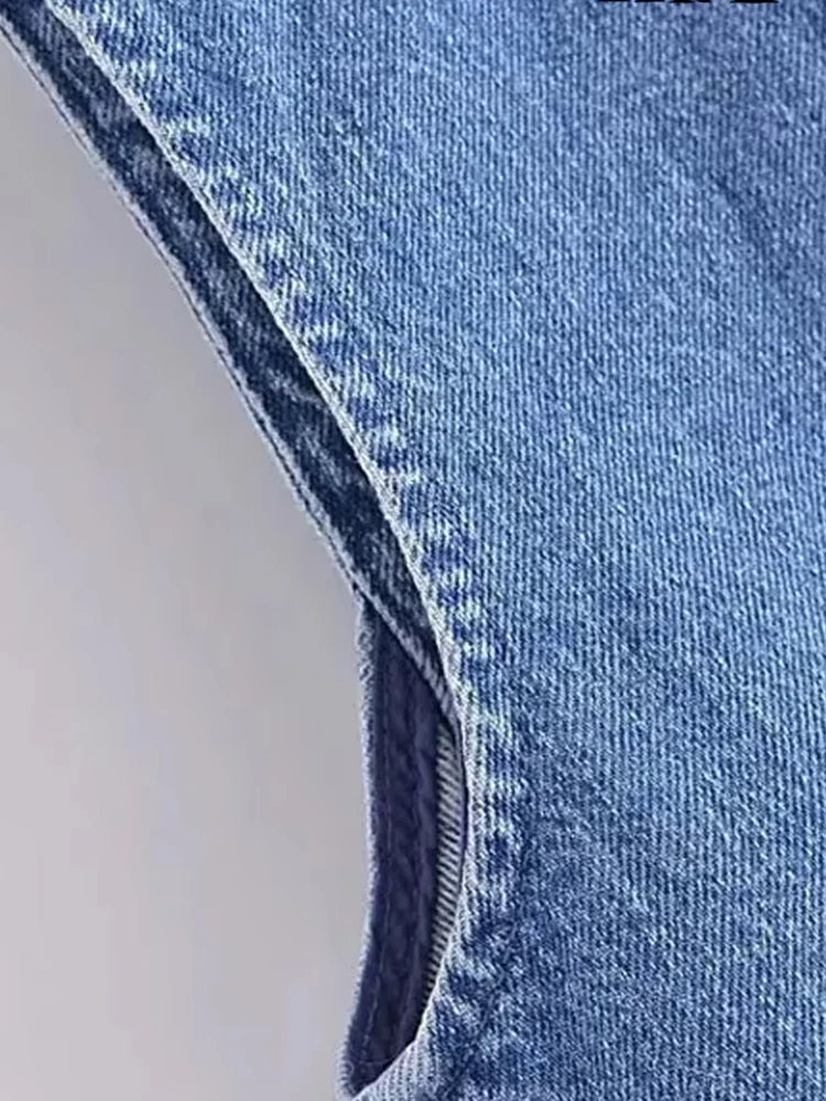Veste en denim à boutons pour femmes TRZA, mode vintage, col en V, sans manches, vestes chic pour femmes
