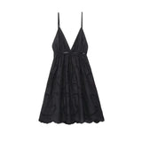 Women Fashion Hollow out Embroidery Dress Vacation V-Neck Thin Strap Open Back Female Chic Mini Dresses 2025