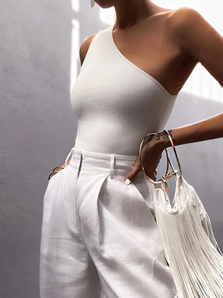 Women Sports Tank Tops Sexy Crop Tops Vest Casual Female One Shoulder Summer Outfits Tops Fitness Elastic 2025
