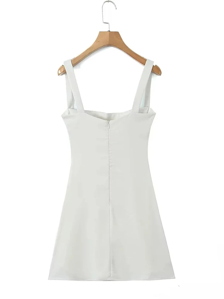 KAOPU ZA Robe noire brodée à bretelles pour femmes, coupe ajustée, robe mini de printemps et d'été, robe de club
