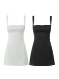 KAOPU ZA Robe noire brodée à bretelles pour femmes, coupe ajustée, robe mini de printemps et d'été, robe de club