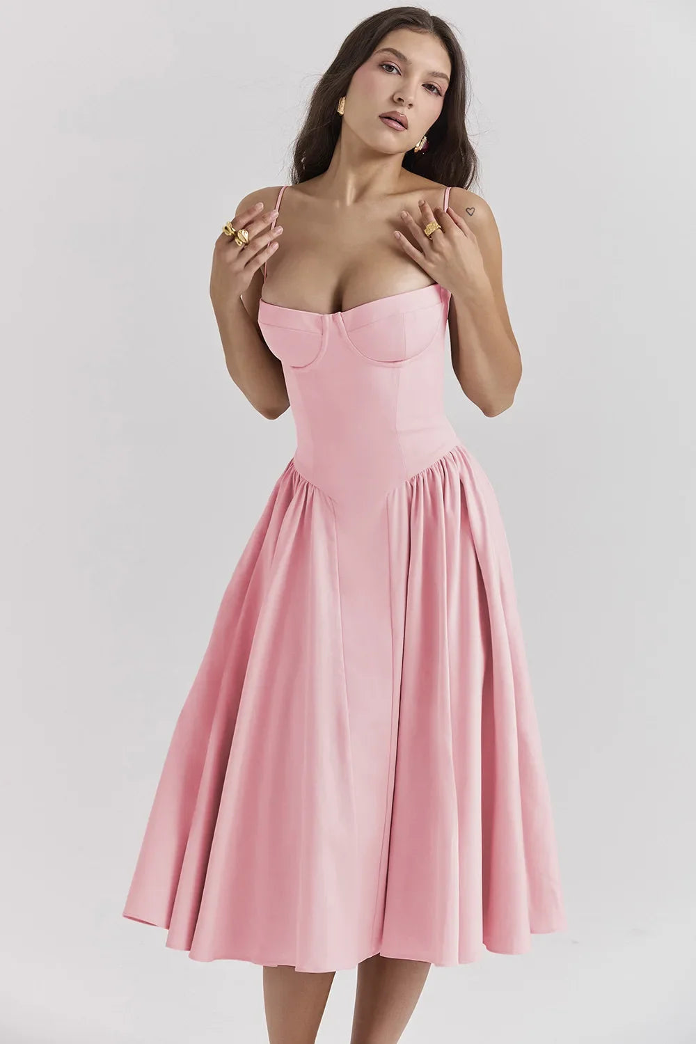Robe Longue Style Français pour Femmes avec Options de Couleurs Solides/Florales/Carreaux Longueur Genou Nouveauté 2025
