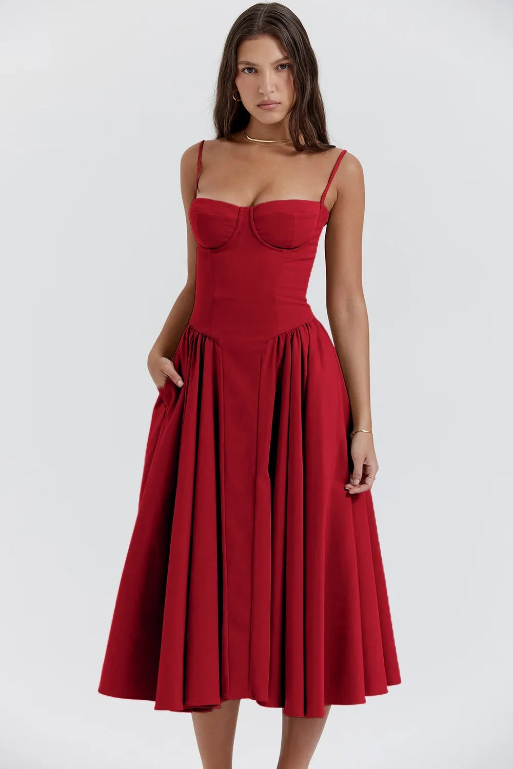 Robe Longue Style Français pour Femmes avec Options de Couleurs Solides/Florales/Carreaux Longueur Genou Nouveauté 2025