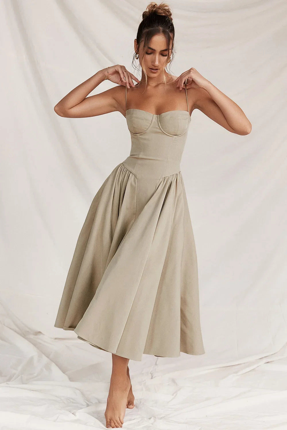 Robe Longue Style Français pour Femmes avec Options de Couleurs Solides/Florales/Carreaux Longueur Genou Nouveauté 2025
