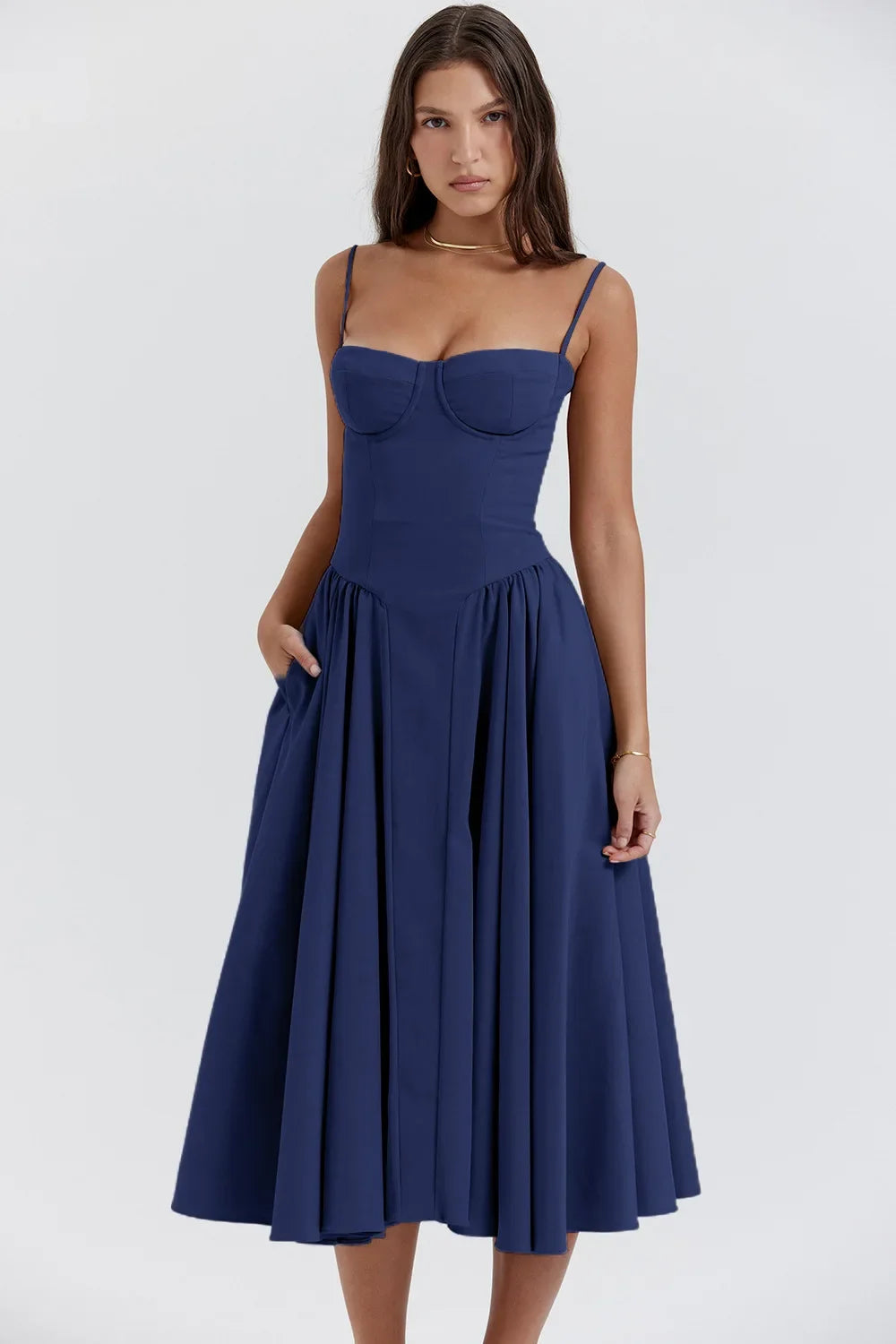 Robe Longue Style Français pour Femmes avec Options de Couleurs Solides/Florales/Carreaux Longueur Genou Nouveauté 2025