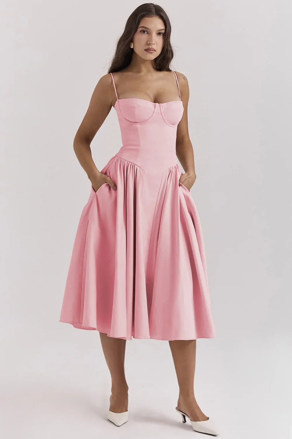 Robe Longue Style Français pour Femmes avec Options de Couleurs Solides/Florales/Carreaux Longueur Genou Nouveauté 2025