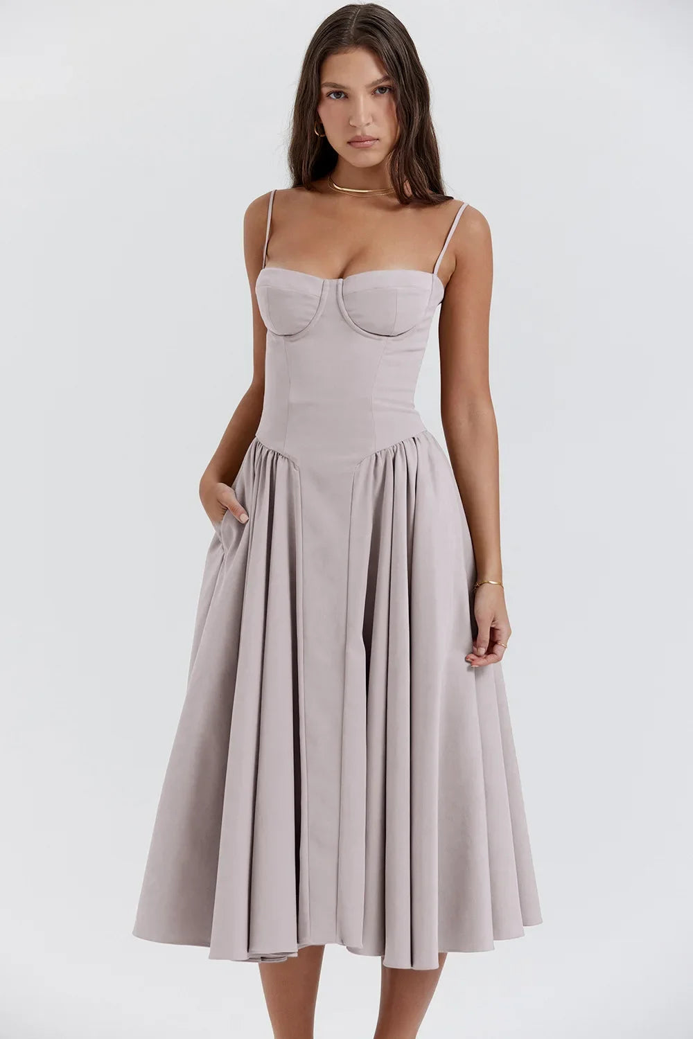 Robe Longue Style Français pour Femmes avec Options de Couleurs Solides/Florales/Carreaux Longueur Genou Nouveauté 2025