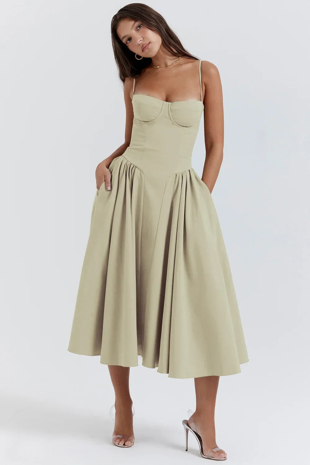 Robe Longue Style Français pour Femmes avec Options de Couleurs Solides/Florales/Carreaux Longueur Genou Nouveauté 2025