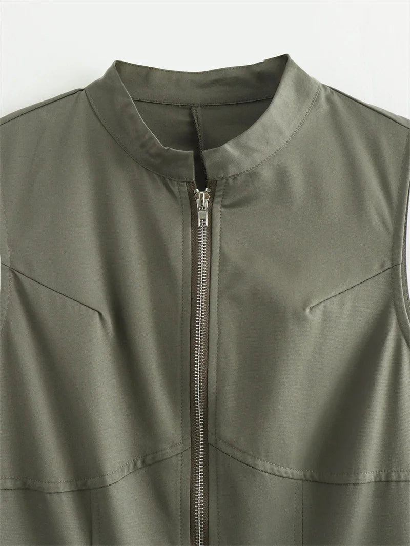 Robe longue à fermeture éclair TRAF, robe moulante sans manches, été, robe de soirée élégante pour femmes, nouvelles robes midi 2024