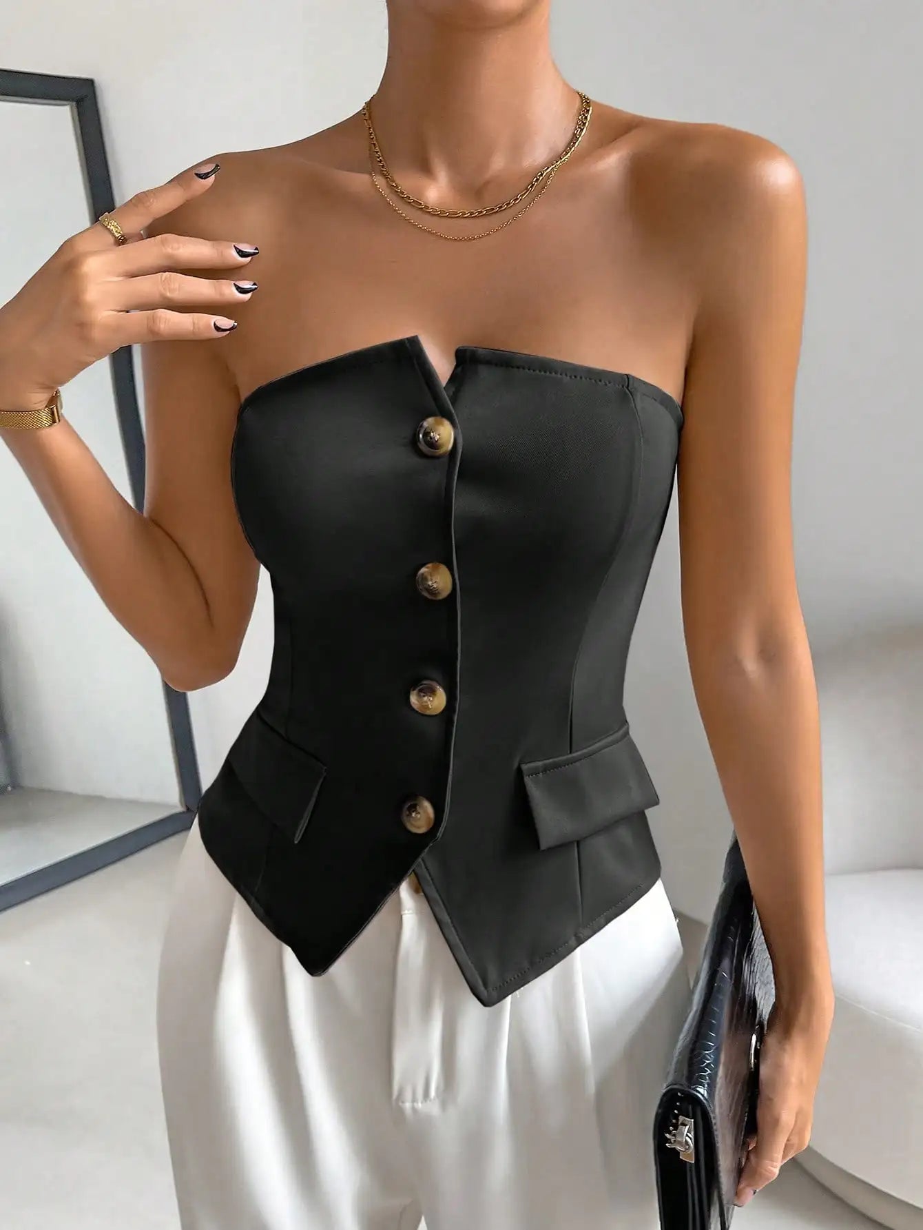 European and American cross-border women's fashionable and elegant front breasted backless top