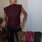 TRAFZA Vintage Chic Women Solid Asymmetric O-Neck Zipper Sleeveless Cross Folds Top Fashion 2025 Streetwear Padded Shoulder Top