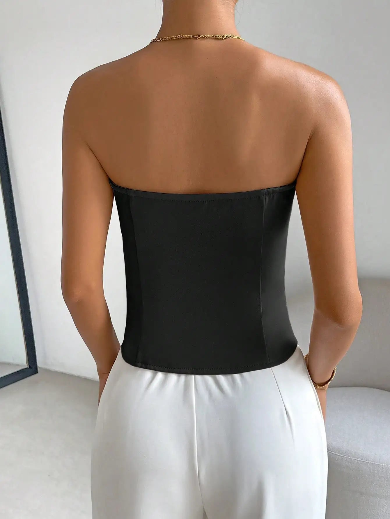 European and American cross-border women's fashionable and elegant front breasted backless top