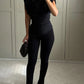 TRAFZA Vintage Chic Women Solid Asymmetric O-Neck Zipper Sleeveless Cross Folds Top Fashion 2025 Streetwear Padded Shoulder Top