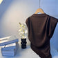 TRAFZA Vintage Chic Women Solid Asymmetric O-Neck Zipper Sleeveless Cross Folds Top Fashion 2025 Streetwear Padded Shoulder Top