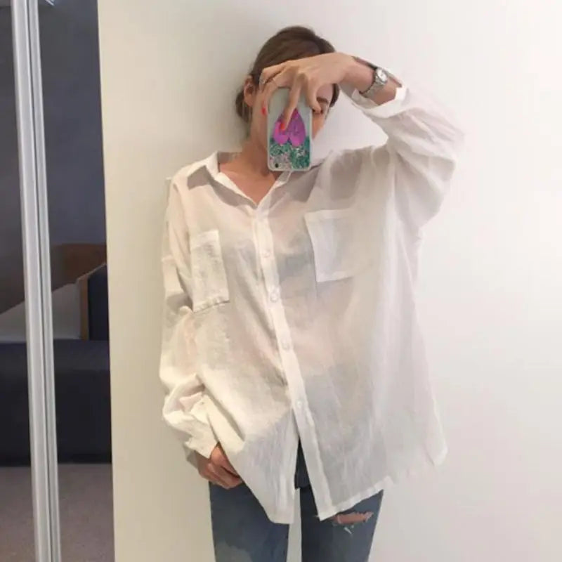 Women's Summer Blouse Shirt Cotton Face Printing Full Sleeve Long Shirts Tops Ladies Clothing