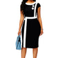 Elegant Patchwork Black White Dress Women Summer O-Neck Short Sleeve Slim Office Lady Pencil Bodycon Dresses Party Vestido
