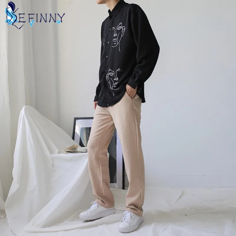 Women's Summer Blouse Shirt Cotton Face Printing Full Sleeve Long Shirts Tops Ladies Clothing