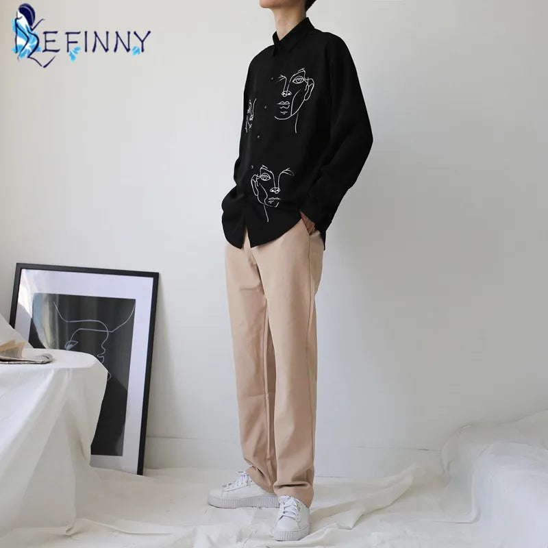 Women's Summer Blouse Shirt Cotton Face Printing Full Sleeve Long Shirts Tops Ladies Clothing