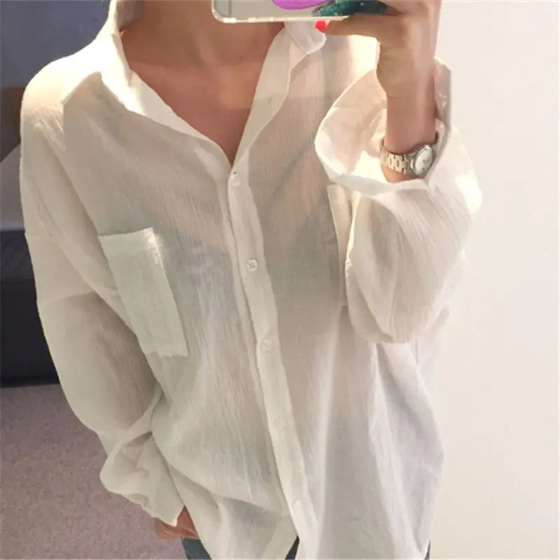 Women's Summer Blouse Shirt Cotton Face Printing Full Sleeve Long Shirts Tops Ladies Clothing