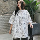 Women's Summer Blouse Shirt Cotton Face Printing Full Sleeve Long Shirts Tops Ladies Clothing