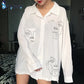 Women's Summer Blouse Shirt Cotton Face Printing Full Sleeve Long Shirts Tops Ladies Clothing