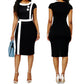 Elegant Patchwork Black White Dress Women Summer O-Neck Short Sleeve Slim Office Lady Pencil Bodycon Dresses Party Vestido