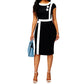 Elegant Patchwork Black White Dress Women Summer O-Neck Short Sleeve Slim Office Lady Pencil Bodycon Dresses Party Vestido