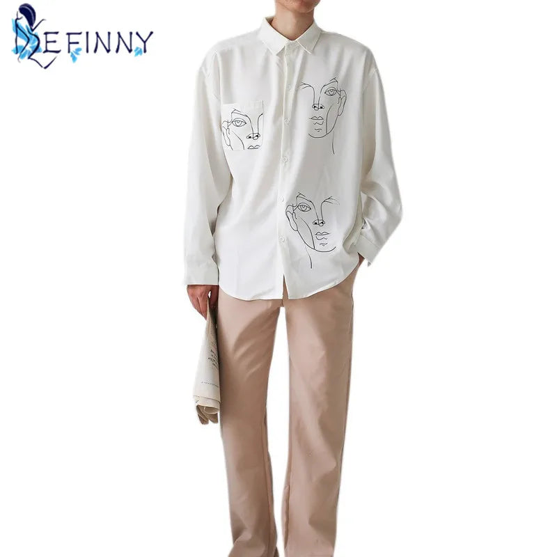 Women's Summer Blouse Shirt Cotton Face Printing Full Sleeve Long Shirts Tops Ladies Clothing