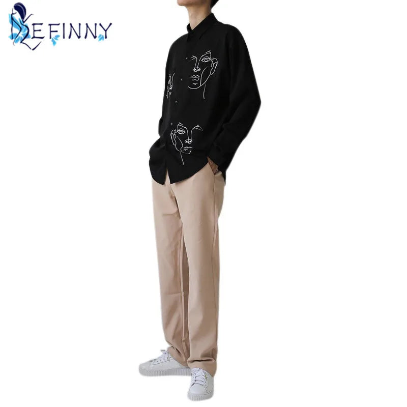 Women's Summer Blouse Shirt Cotton Face Printing Full Sleeve Long Shirts Tops Ladies Clothing