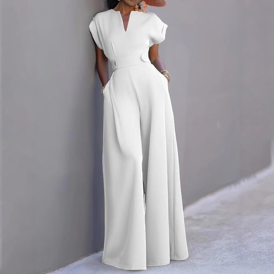 Pantalon large taille haute uni, élégant et à la mode