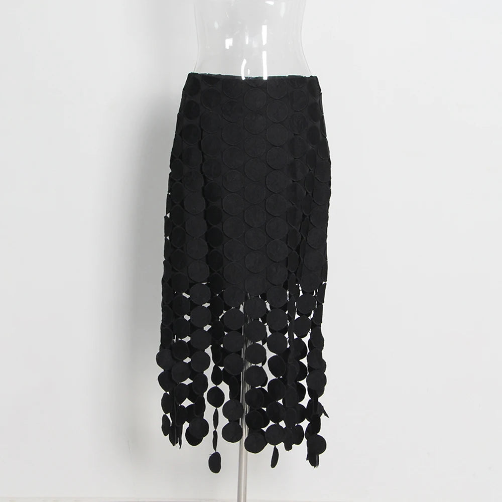 TWOTWINSTYLE Solid Minimalist Casual Skirt For Women High Waist Patchwork Zipper Irregular Hollow Out Skirts Female Fashion New
