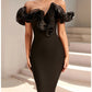 Women's Off Shoulder Bandage Midi Dress Luxury Design Ruffled  Elegant Black Sleeveless Ruffled Sexy Club Party Evening Dresses