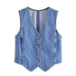 TRZA Women Fashion Front Button Denim Waistcoat Vintage V Neck Sleeveless Female Outerwear Chic Vest Tops