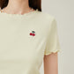 FSLE Cherry Embroidered Short-Sleeved Knitted Summer Women T-Shirt 2024 Summer New Round Neck Ruffled Ladies Top 24FS12400