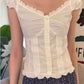 2024 New White Lace Tied Square Neck Summer T-shirts Chic Elegant Short Sleeve Tee Cotton Y2K Street Casual Bow Tie-up Top Women