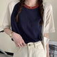 AOSSVIAO Summer Tops for Women Tshirt Turn Down Collar Short Sleeve Beige Blue Chic Y2k Fashion Patchwork 2025 T Shirts