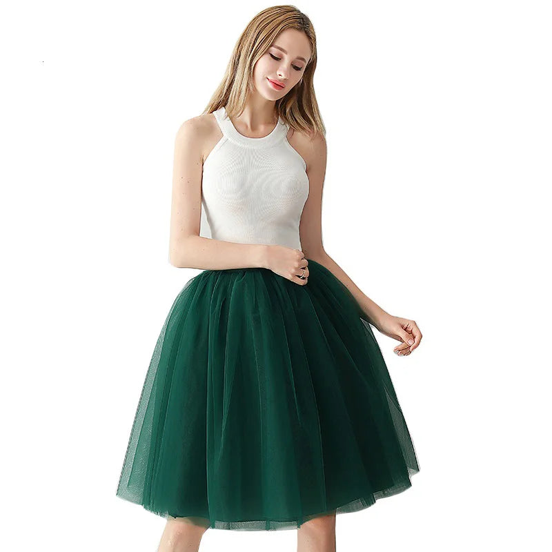 5 Layers 65cm Black Pleated Skirt Sexy Midi Tulle Skirt High Waist Full Lining Adult Tutu Korean Style Women Jupe Femme Faldas