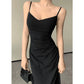 Korean V-Neck Spaghetti Strap Dress for Women Sexy Backless Waist-Tight Party Dresses Woman Elegant Black Sheer Midi Dress New