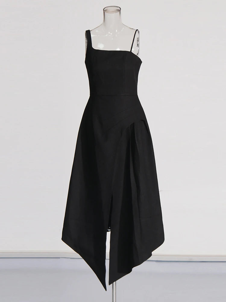 TWOTWINSTYLE Detachable Cloak Elegant Dresses For Women Square Collar Sleeveless High Waist Hit Color Split Dress Female Fashion