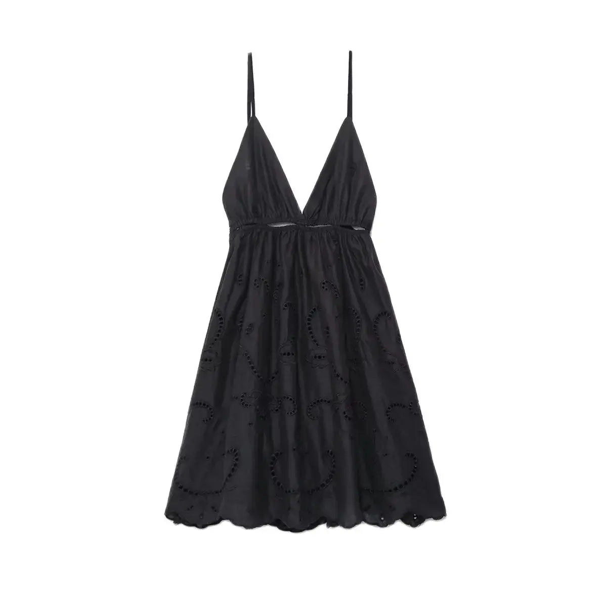 XNWMNZ 2024 Women Fashion Hollow out Embroidery Dress Vacation V-Neck Thin Strap Open Back Female Chic Mini Dresses