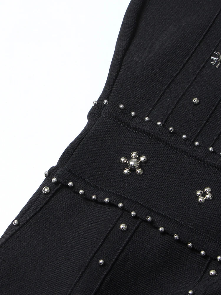 TWOTWINSTYLE Solid Patchwork Diamonds Designer Dresses For Women Round Neck Sleeveless High Waist Slimming Dress Female Fashion