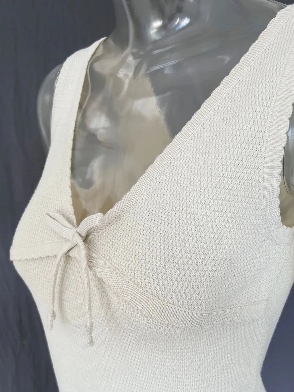 Bow V-neck Knitted Slim Crop Top Women Summer Patchwork Spaghetti Strap Sleeveless Tank Tops Casual Streetwear All-match Vests