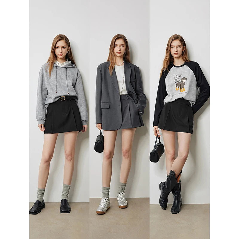 TOYOUTH Women Mini Skirt Pants 2024 Autumn New High Waisted A Line Suit Pants Skirt