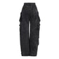 Trendy Women's Denim Workwear | Street Style Black & Grey Multi-Pocket Jeans | American Casual High-Waist Functional Design