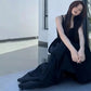Black Strapless Long Dress Women Fashion Slim Sleeveless O-Neck High Waist Dresses Female 2025 Spring Summer new  Party Vestidos