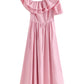 FSLE Black Women Dress 100% Cotton Ankle-Length Women Summer Dress One-shoulder Sleeve Ruffled Pink Maxi Dress 24FS18015
