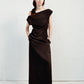Elegant High-Waisted A- Line Skirt For Women Summer Commuting Long Dress Textile Song WhiteDrapedSideSlitLongDress