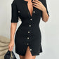 Trendix Elegant Knit Mini Dress Women Street Slim High Waist Short Sleeve Rib Sweater Dresses Vacation Bodycon Knitwear Dress